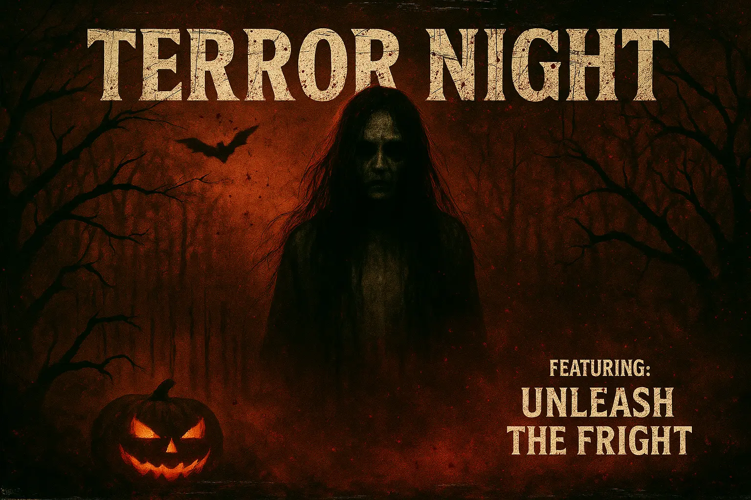 Scary Poster template with eerie masked figure in foggy forest