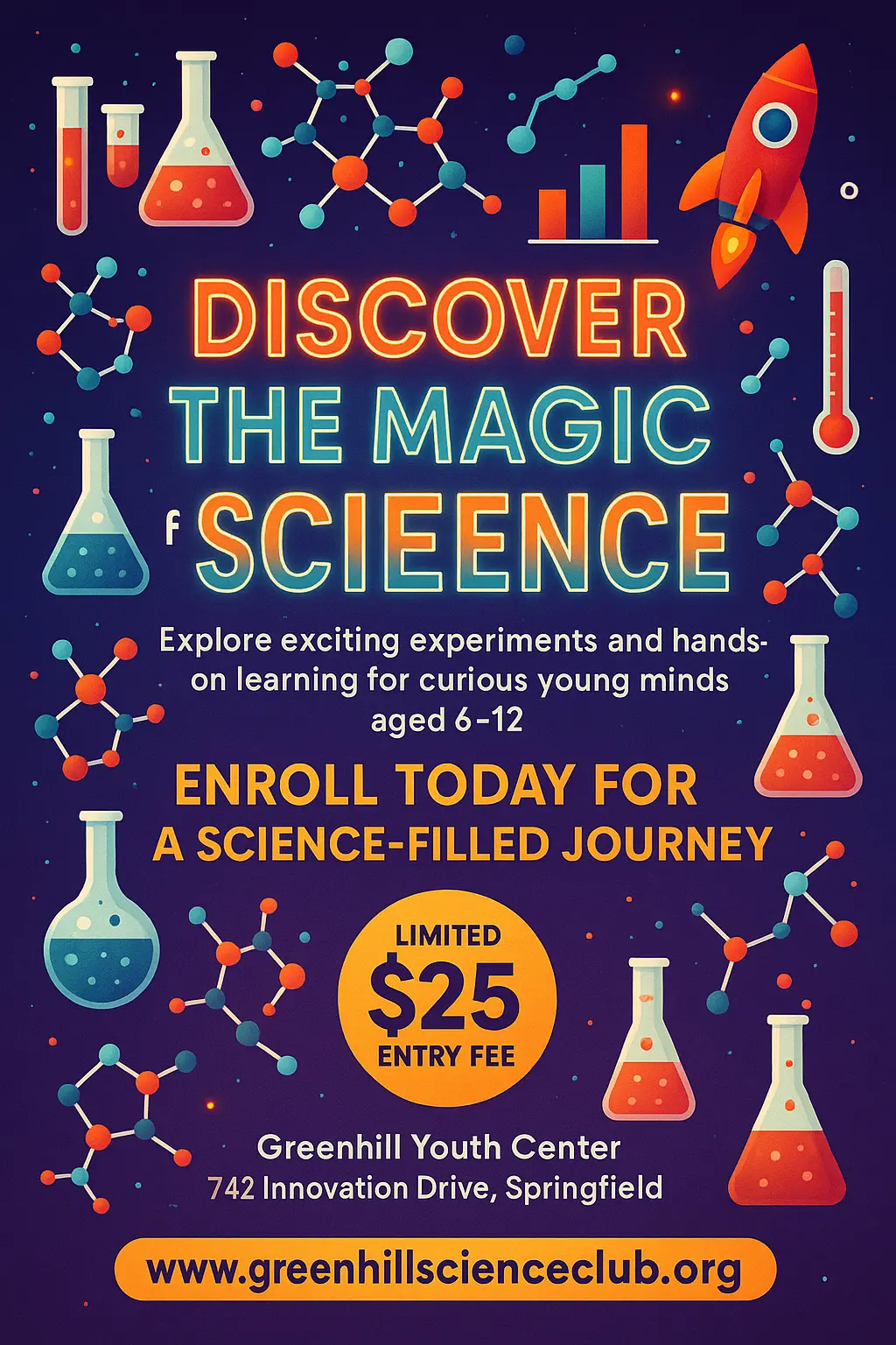 Playful Science Poster template with lab icons and bold offer