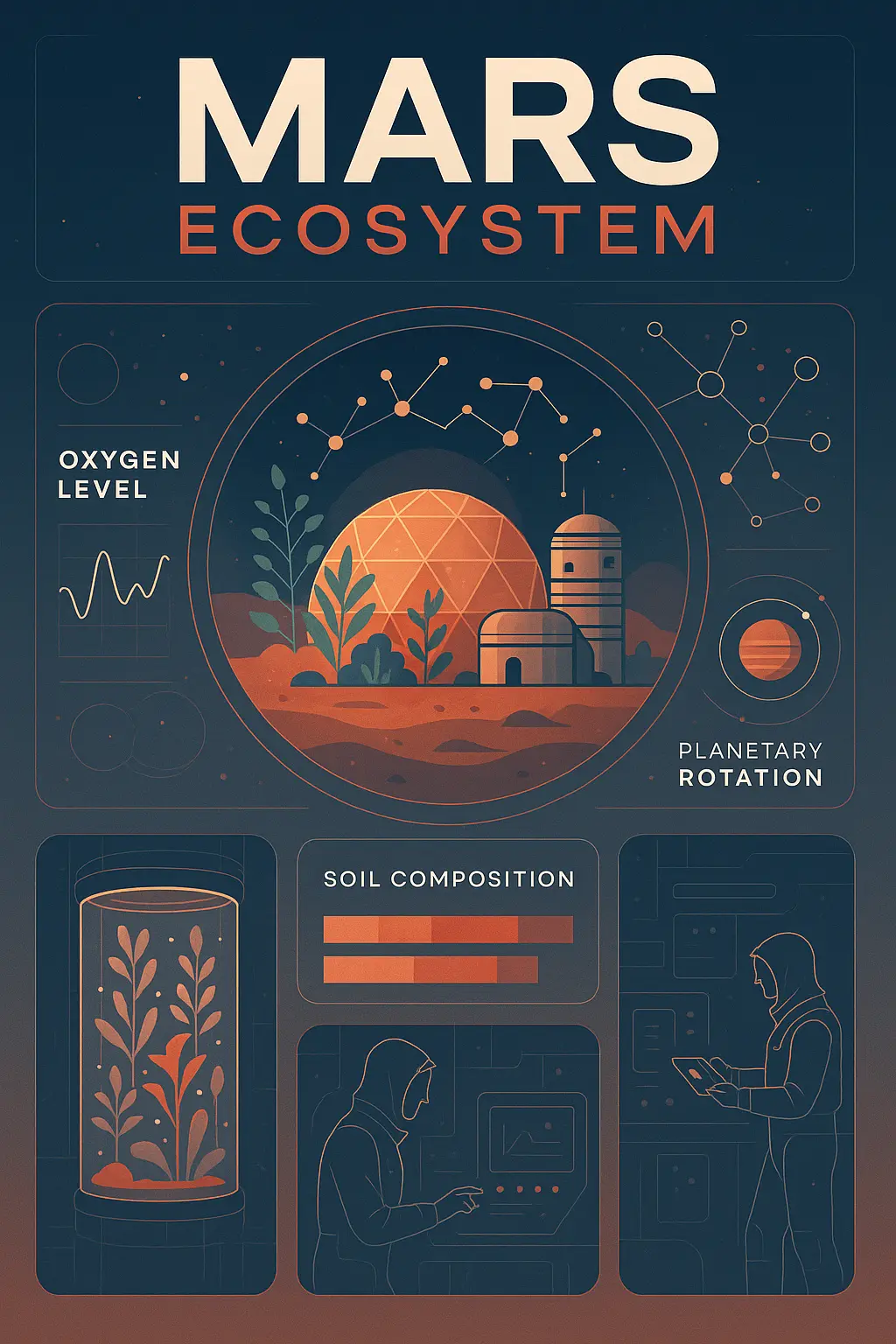 Science Poster template of Mars ecosystem with futuristic layout