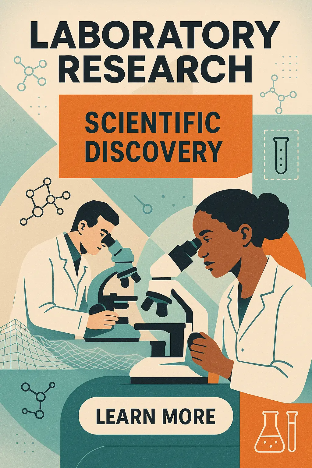 Science Poster template with lab equipment and researcher collage