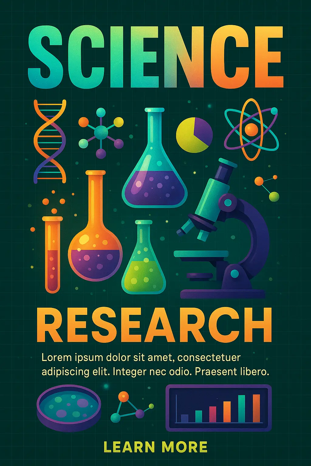Colorful Science Poster template with lab icons and bold text