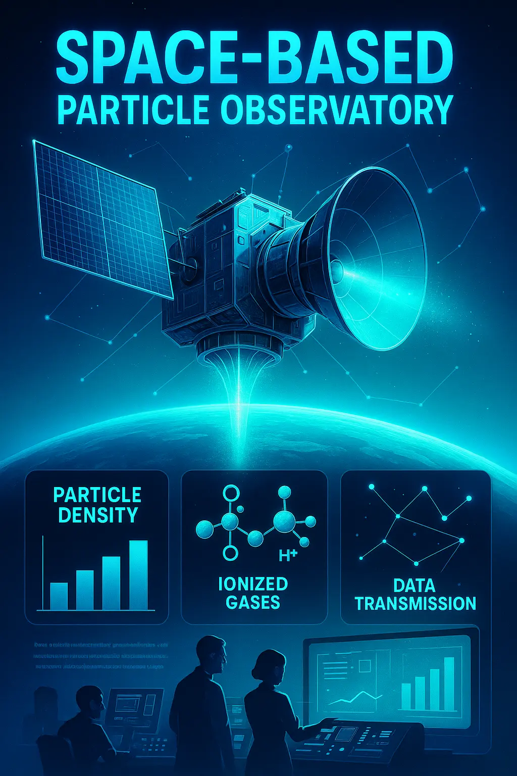 Science Poster template with satellite and glowing data graphics