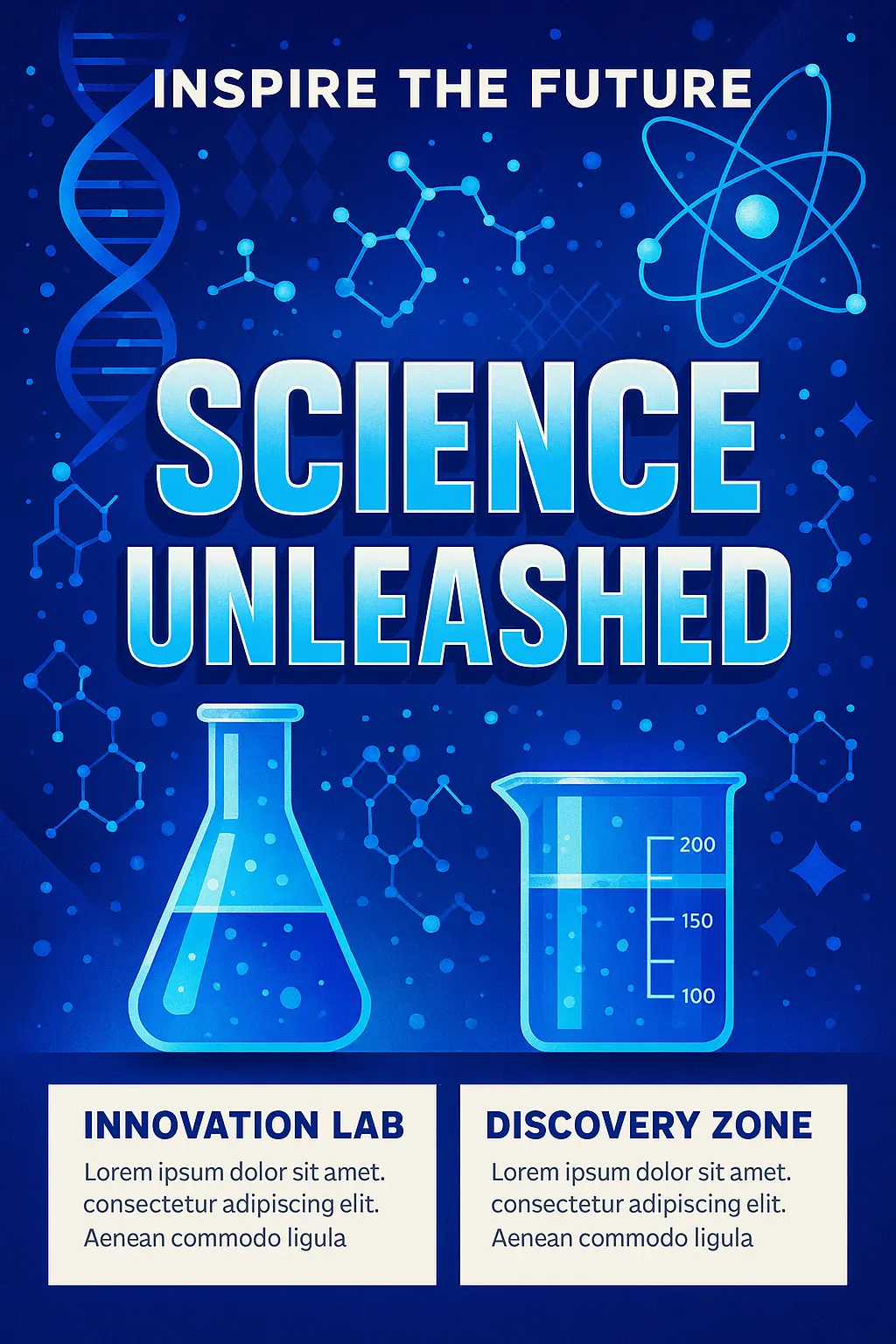 Science Poster template with bold blue theme and lab visuals