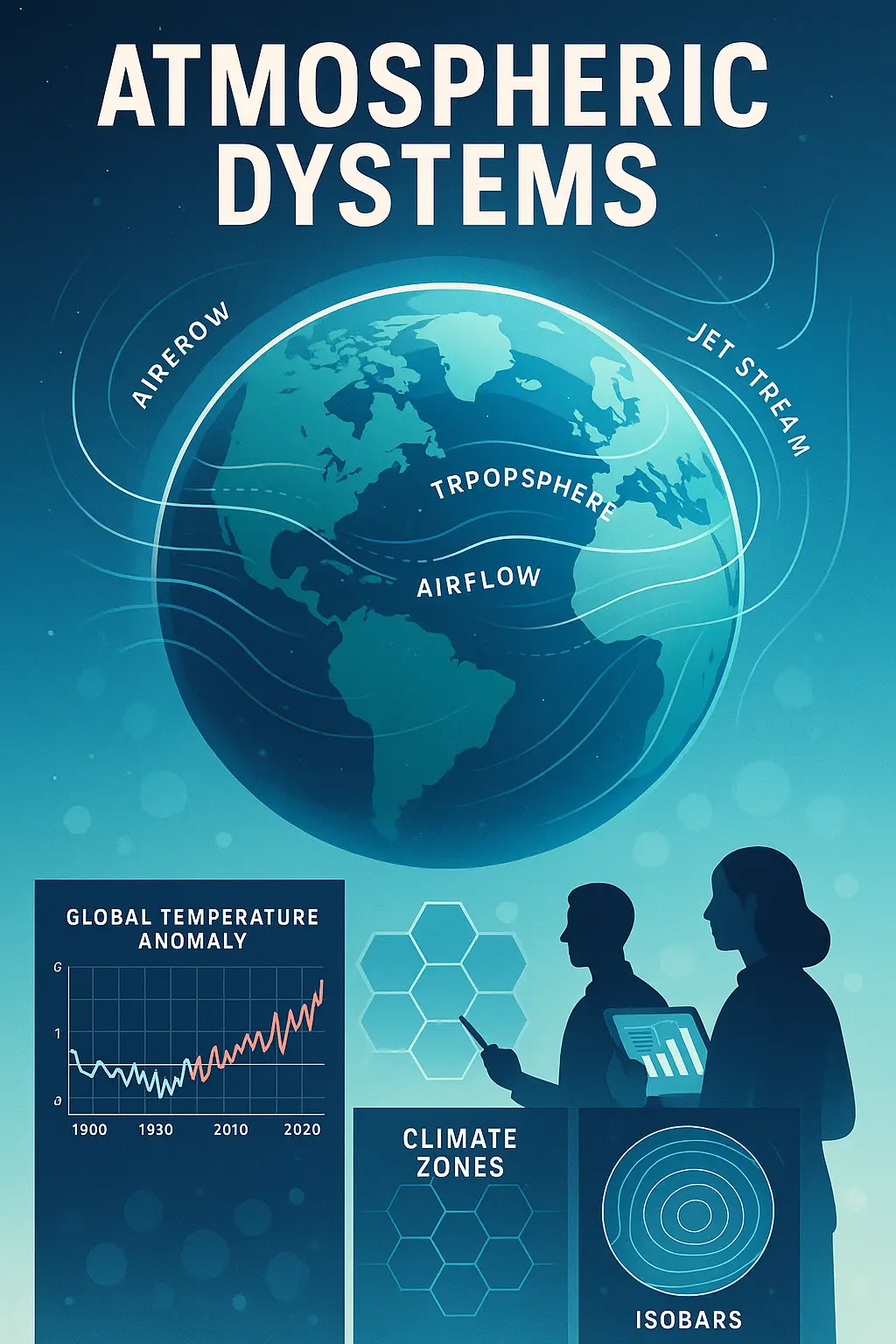 Science Poster template showing Earth’s climate systems in flat style