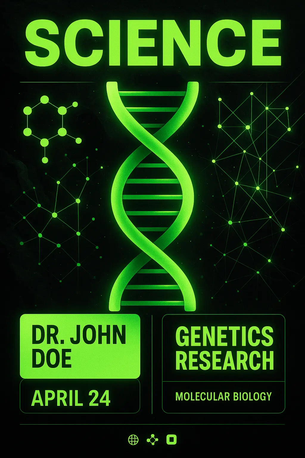 Science Poster template with bold DNA and neon green theme