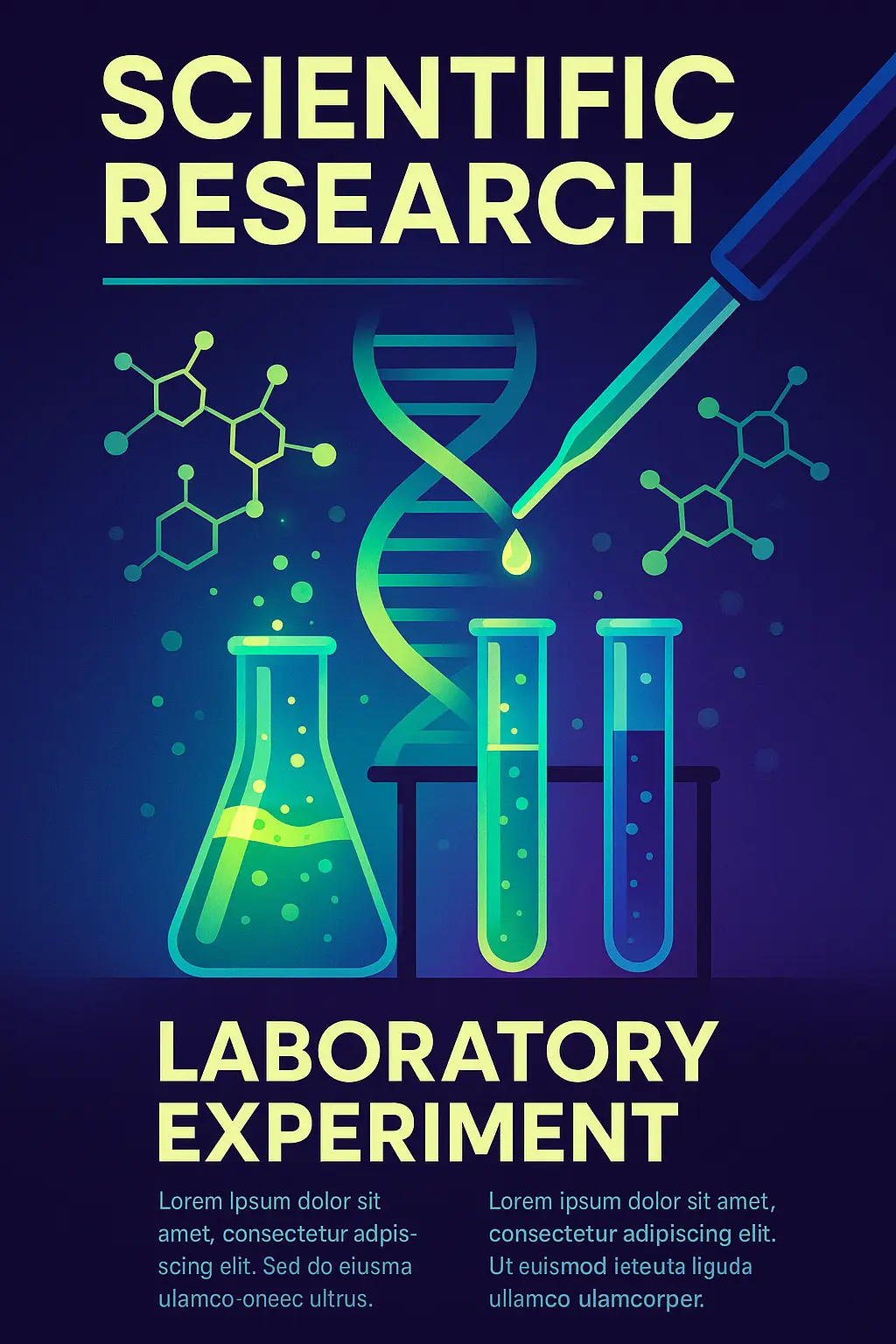 Science Poster template featuring a laboratory experiment with test tubes and DNA