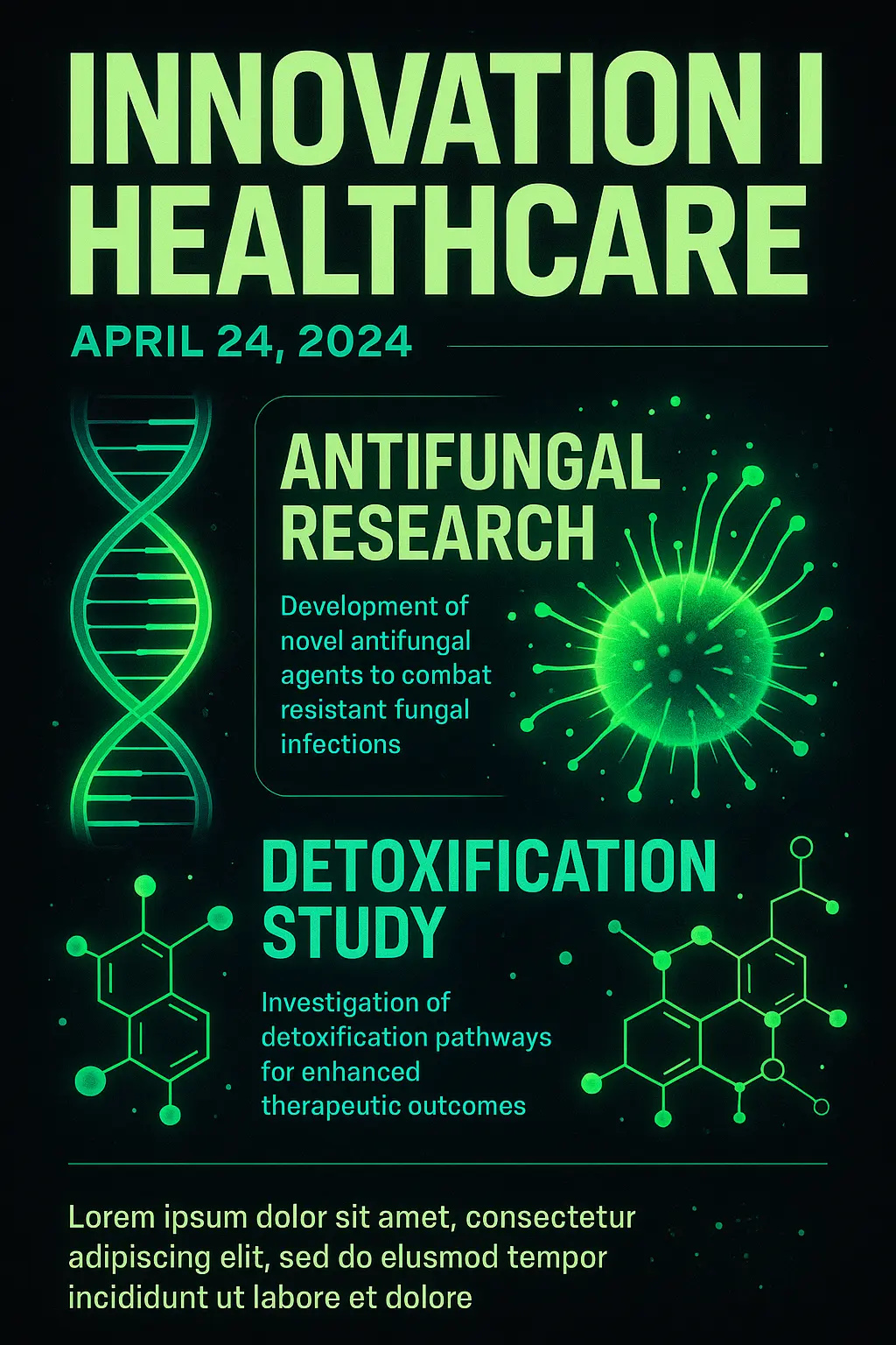 Science Poster template showcasing innovation in antifungal and detoxification research