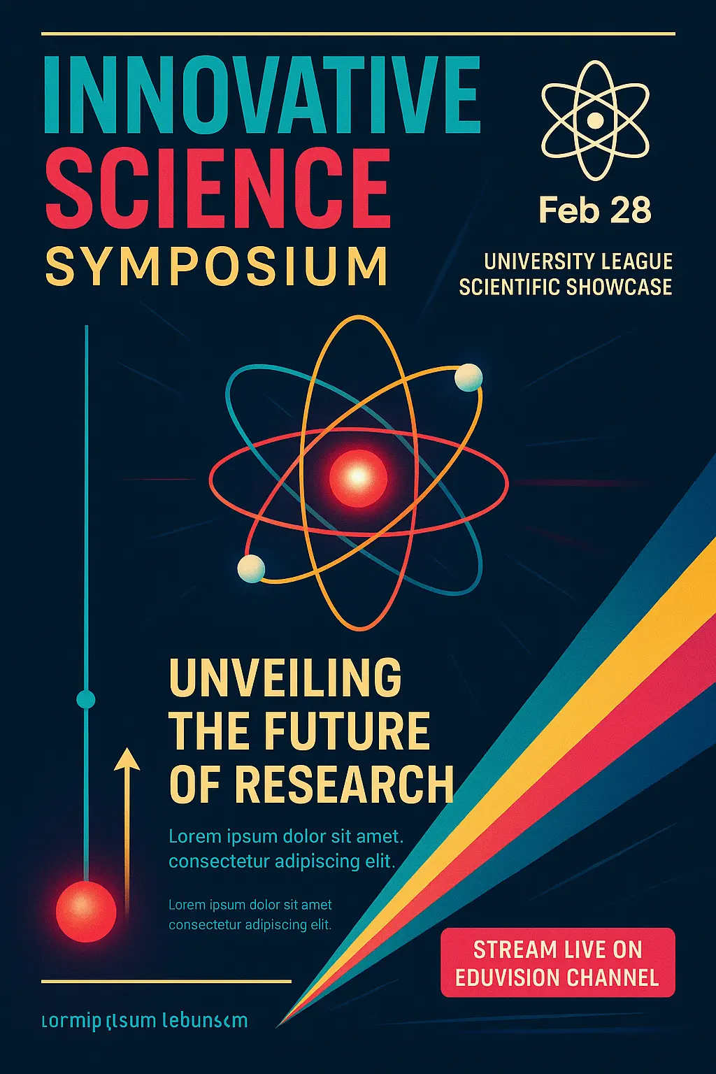 Vibrant Science Poster template with atomic theme and bold layout