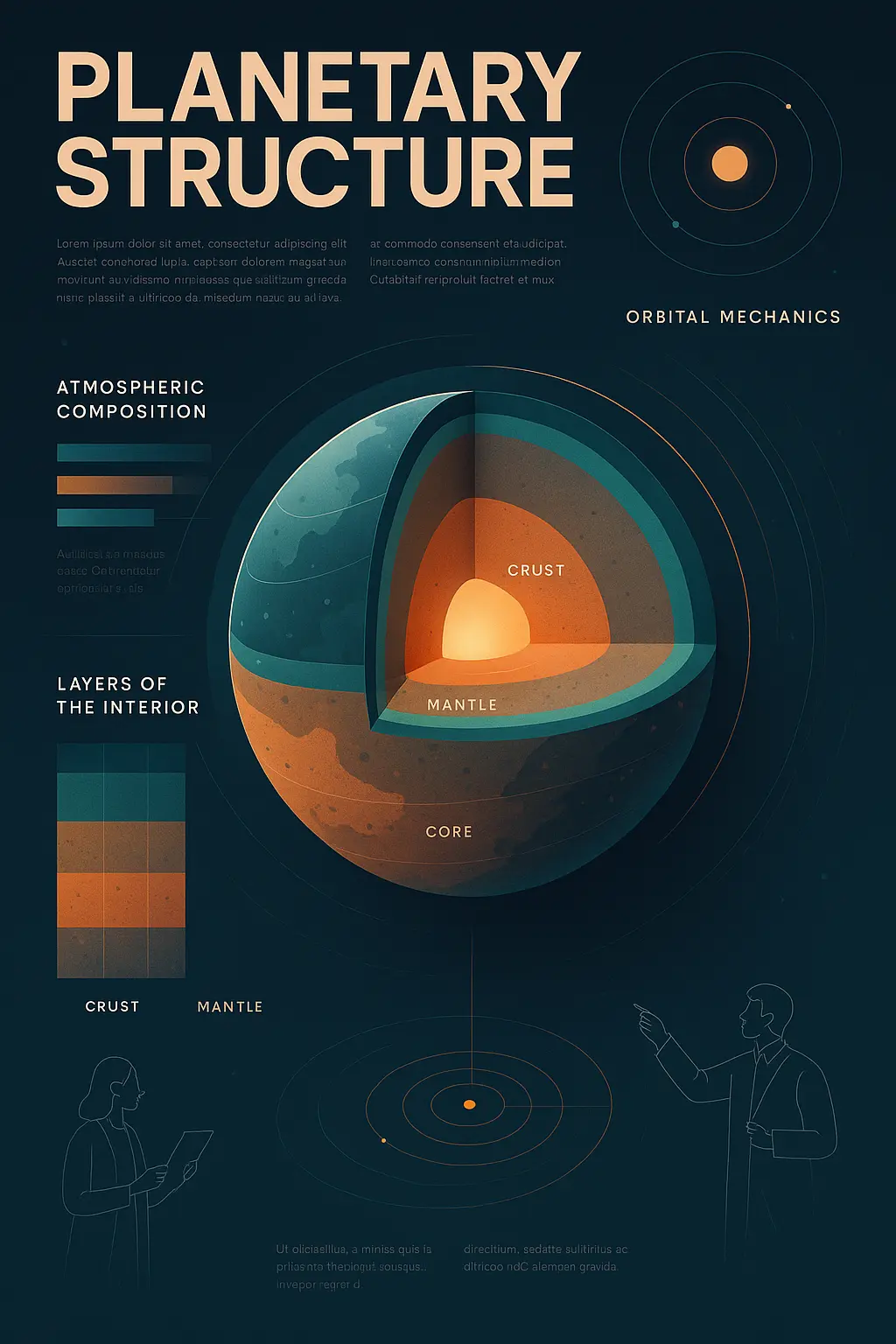 Science Poster template with planetary cross-section and data visuals