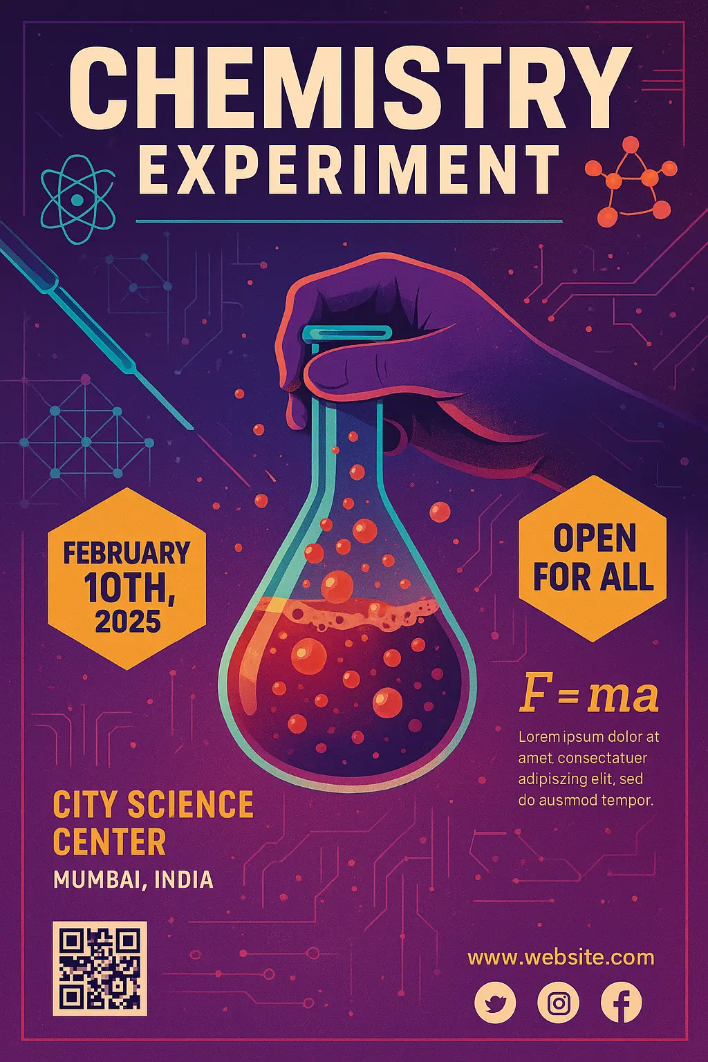 Colorful Science Poster template with lab experiment theme