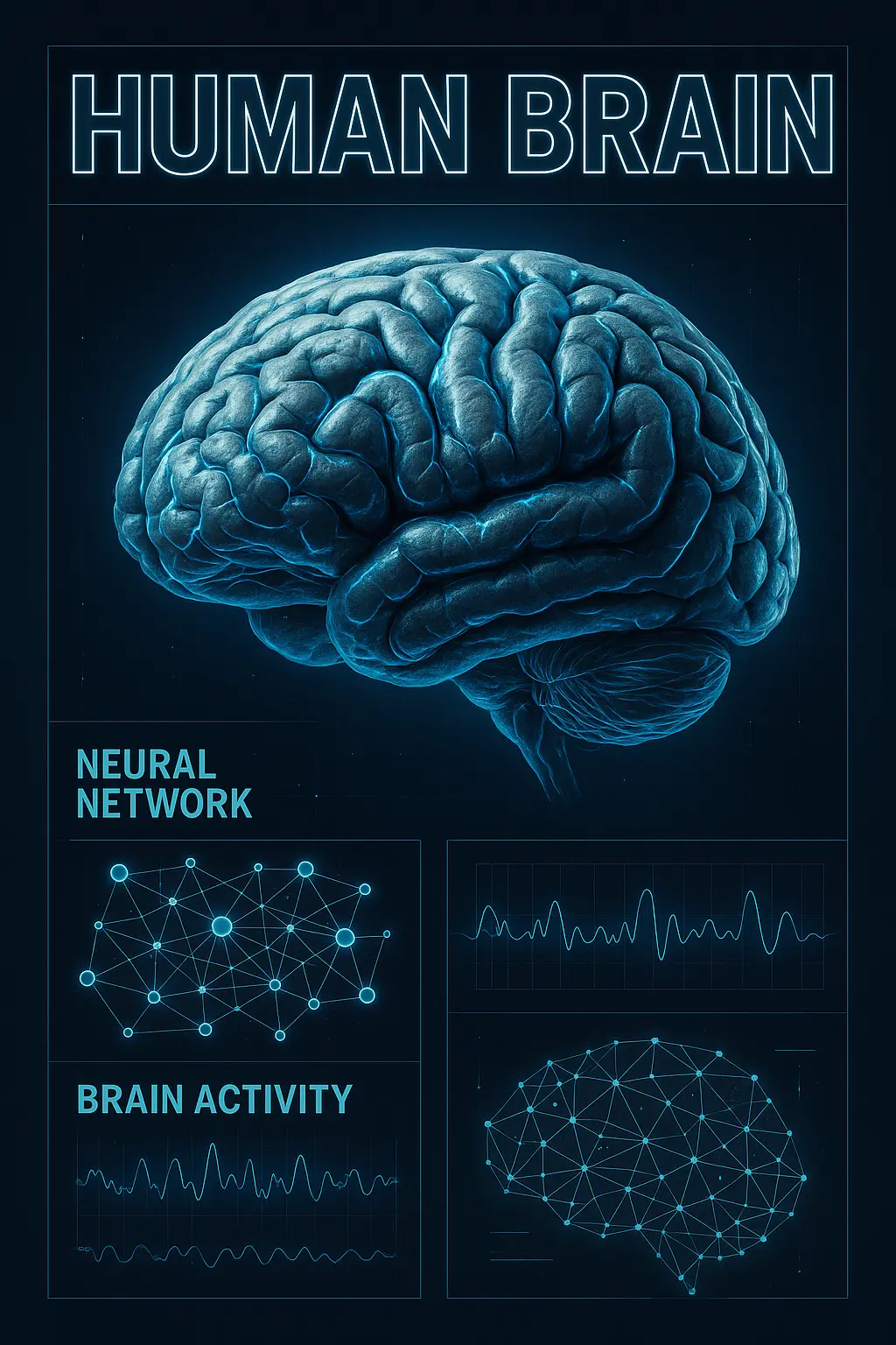 Science Poster template featuring human brain structure with neural diagrams