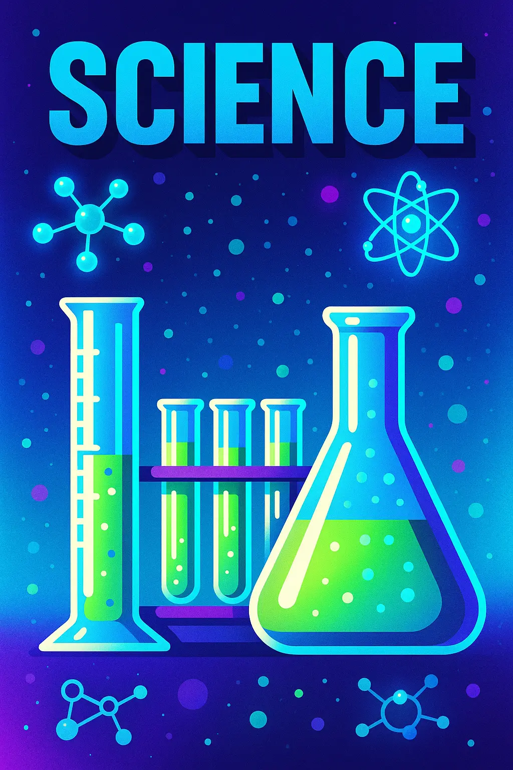 Science Poster template with laboratory glassware and molecular patterns