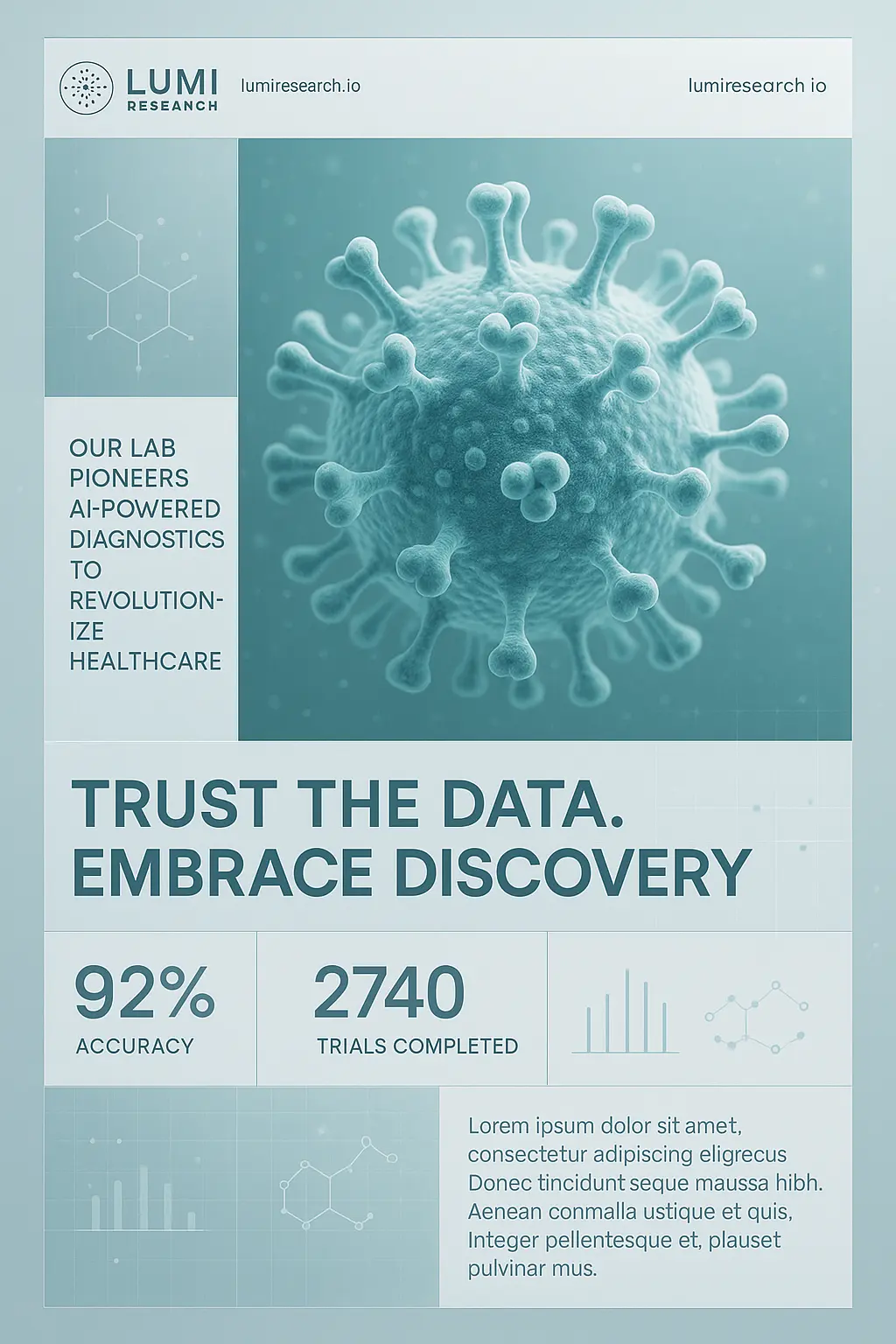 Science Poster template featuring 3D virus and clinical design