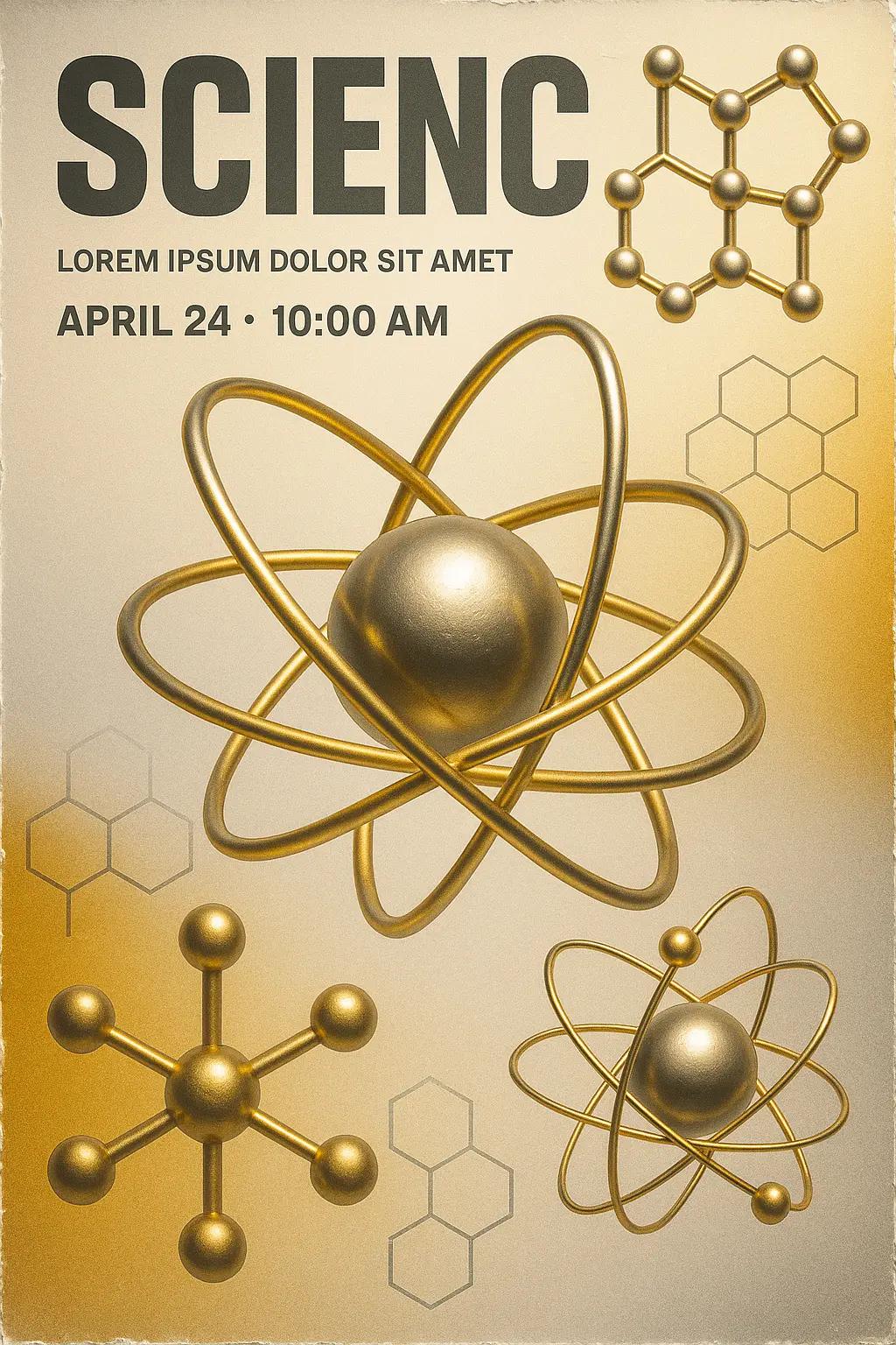 Science Poster template with 3D atomic models and bold text