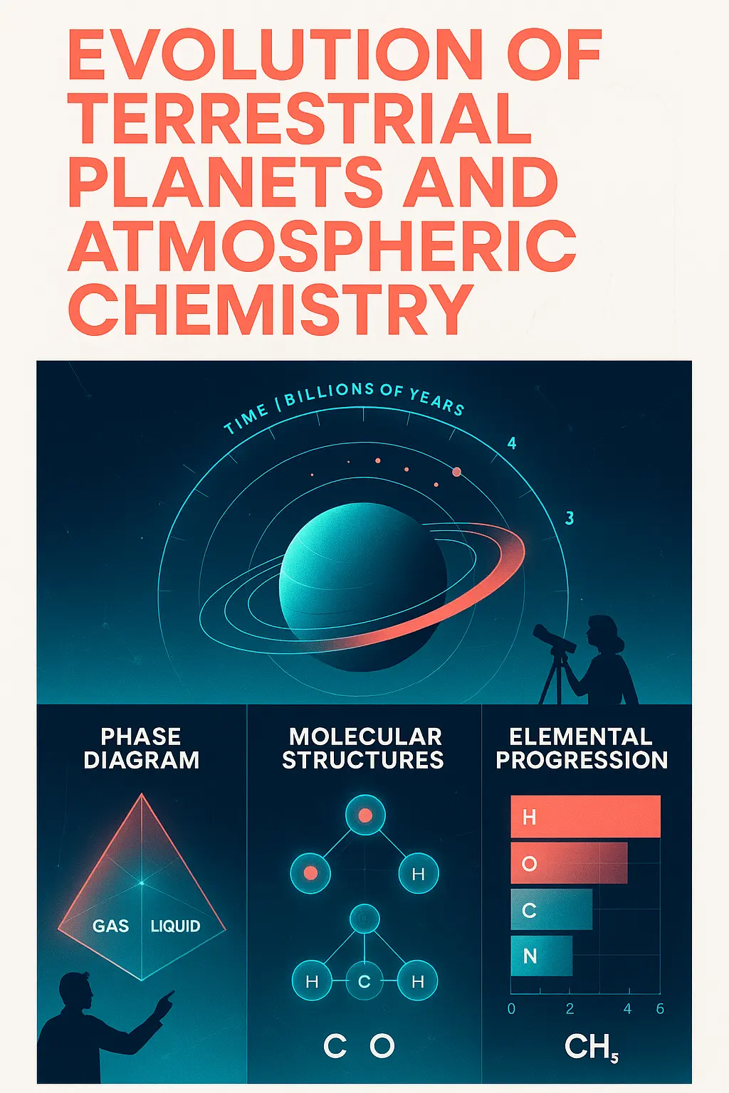 Science Poster template with planets, molecules, and data visuals