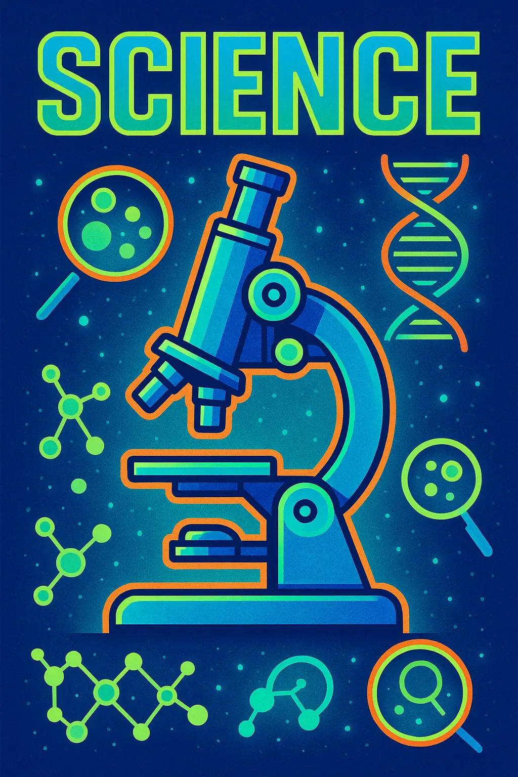 Science Poster template with microscope and scientific icons