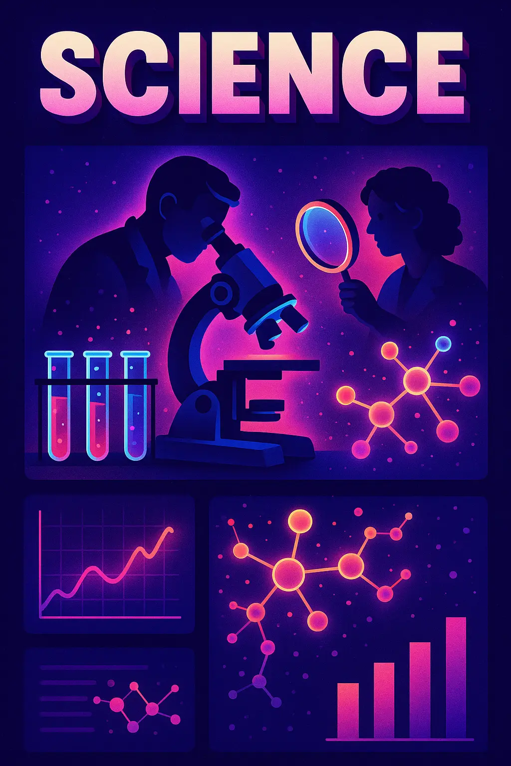 Science Poster template featuring laboratory tools and molecular structures