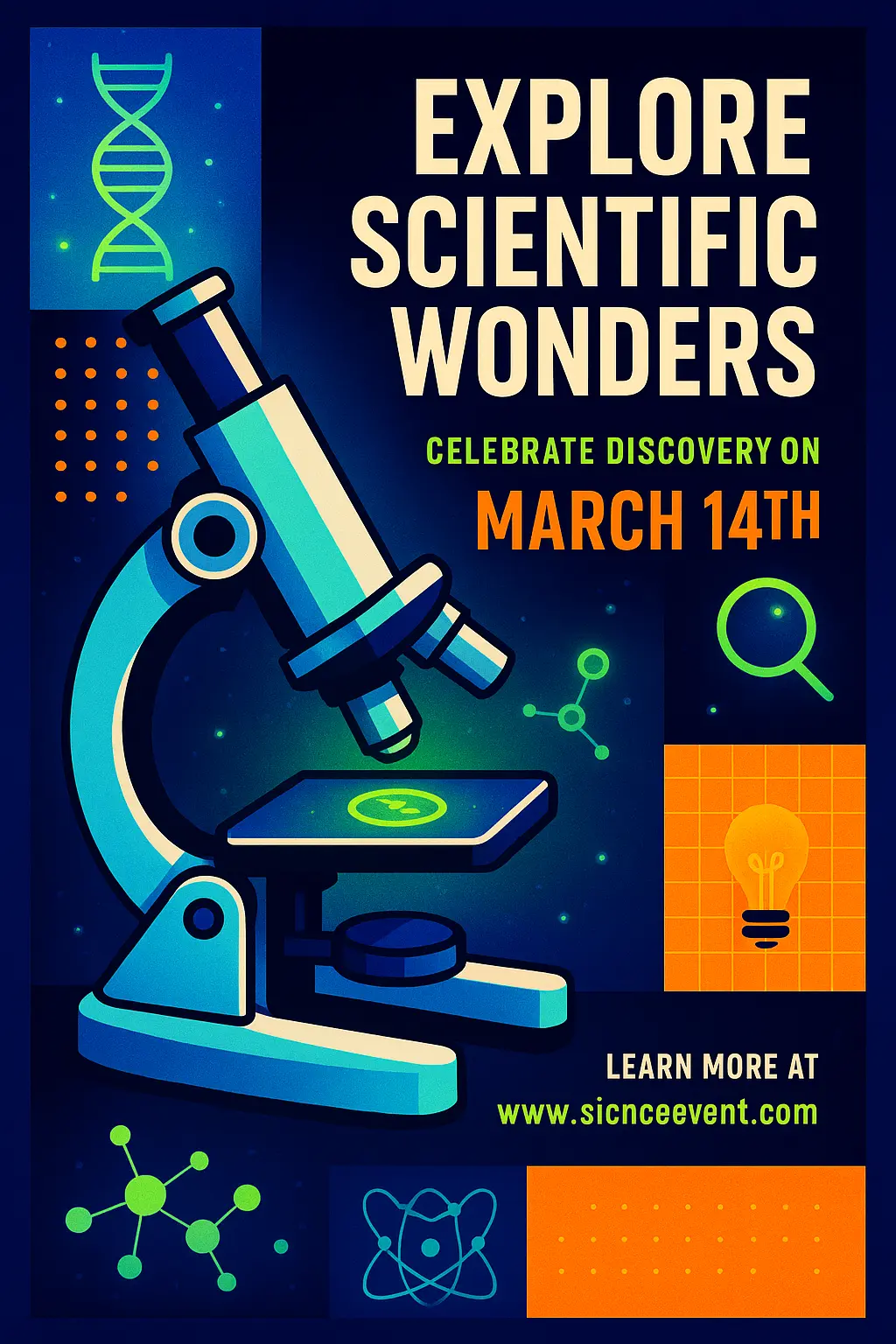 Colorful Science Poster template with microscope and DNA icons
