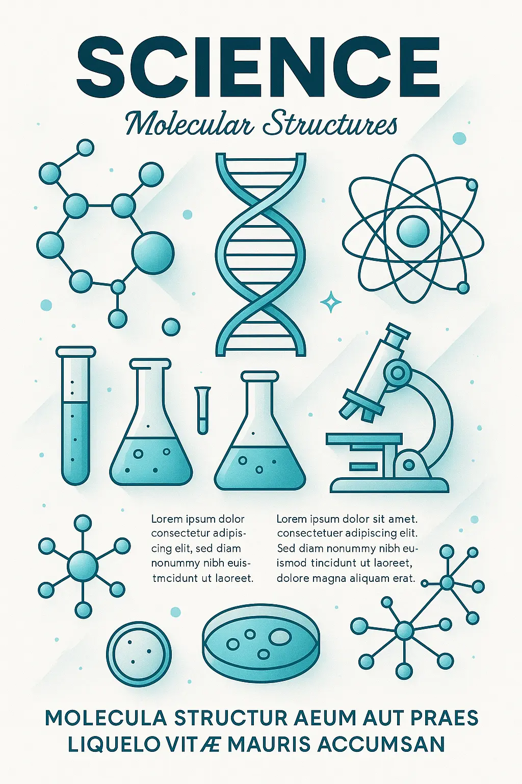 Science Poster template with molecular icons and clean layout