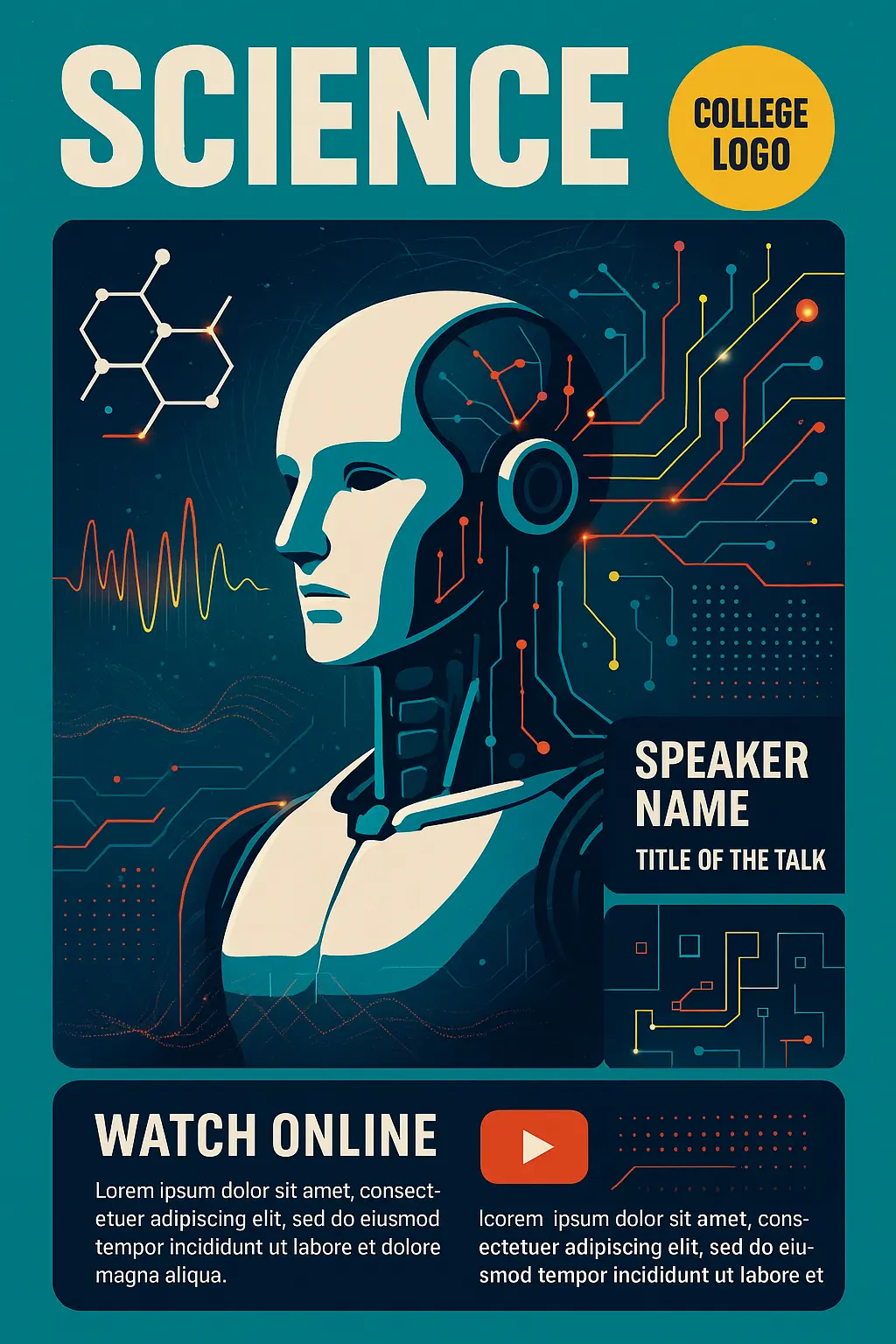 Science Poster template featuring AI robot and neural graphics