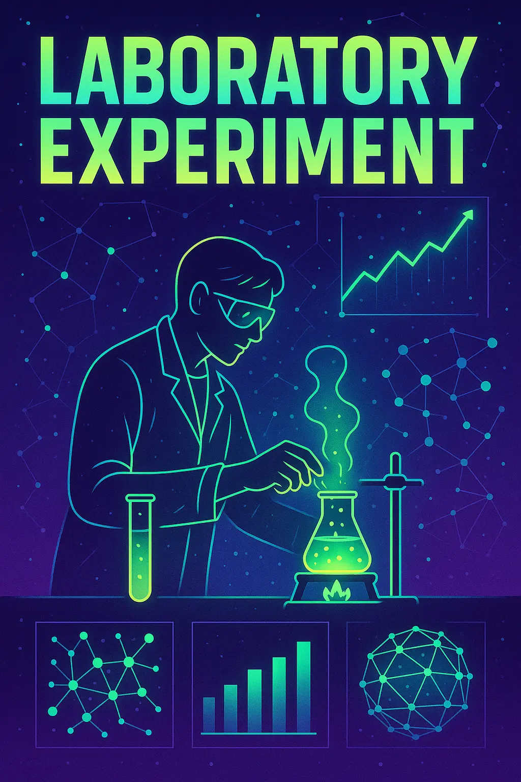 Science Poster template with laboratory experiment and molecular visuals