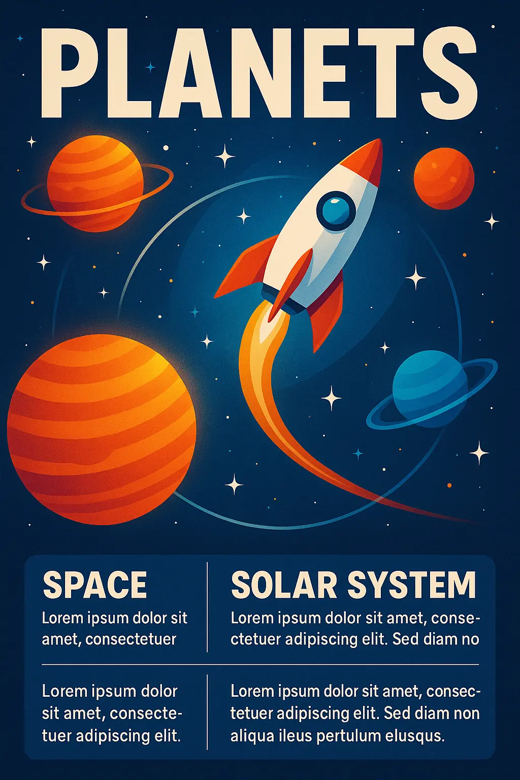 Vibrant Science Poster template with rockets and planets