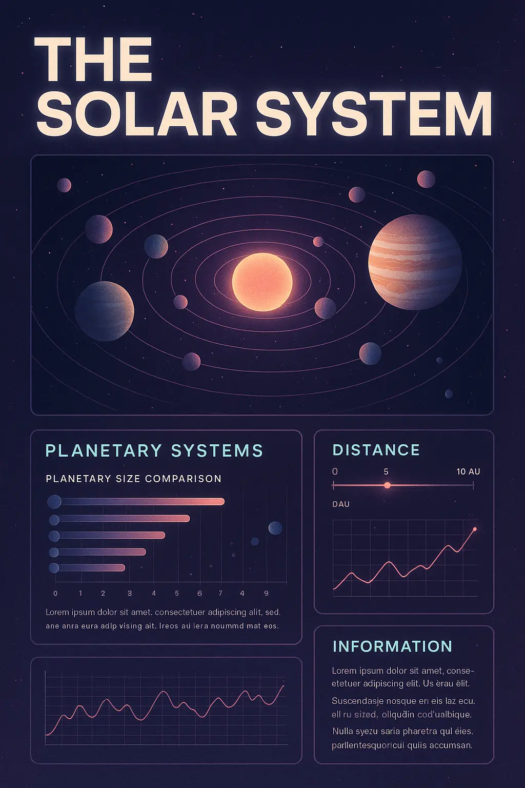 Retro-futuristic Science Poster template featuring a solar system illustration.