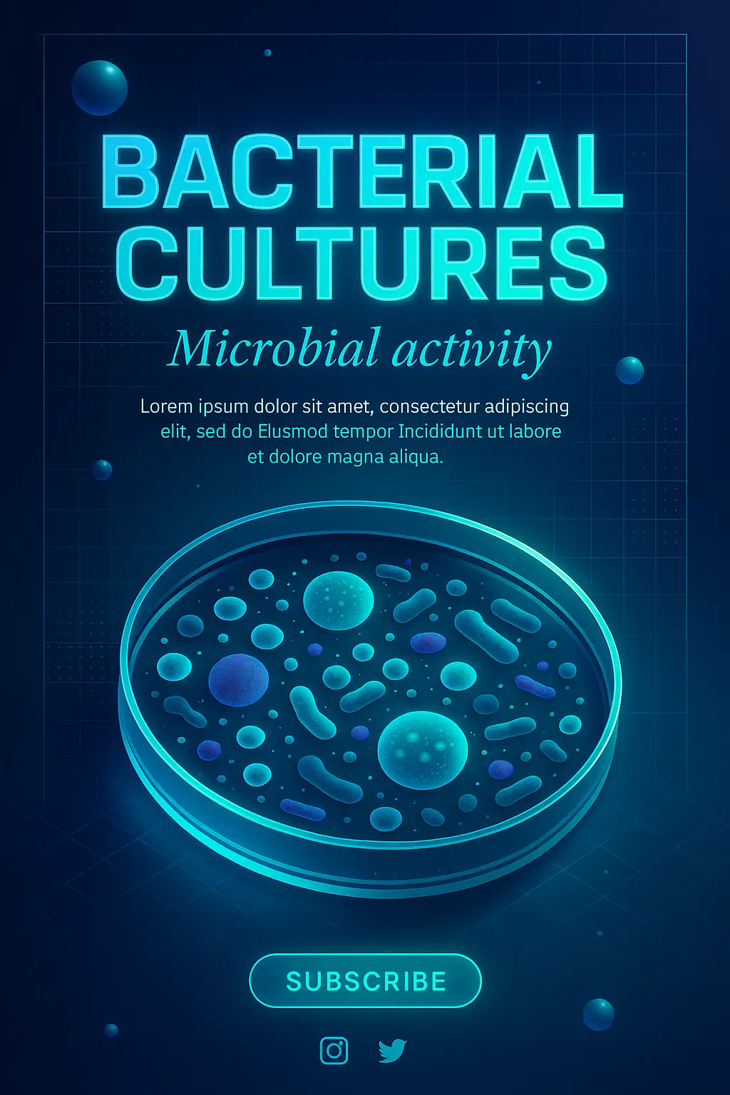 Science Poster template with 3D petri dish and glowing text