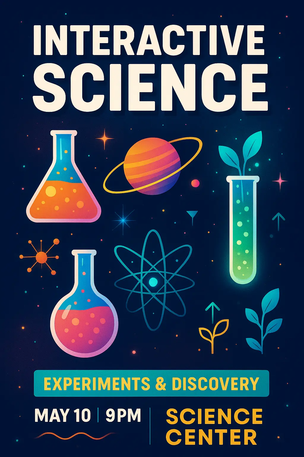 Colorful Science Poster template with chemistry and space graphics