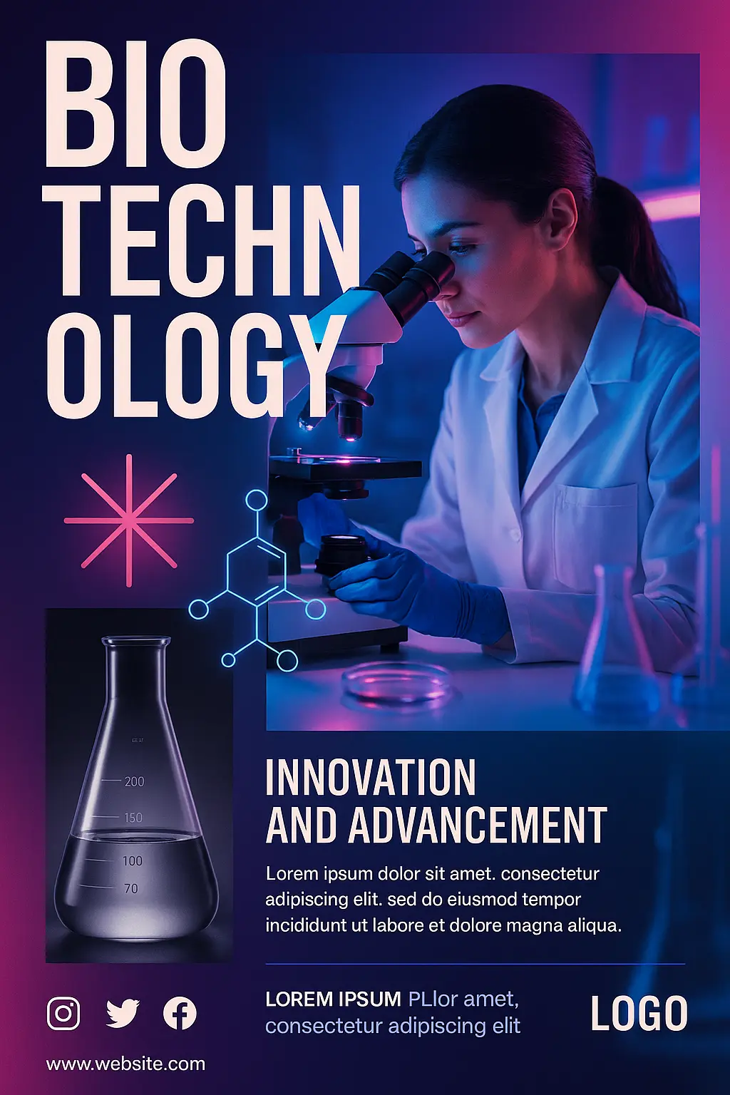 Science Poster template featuring biotechnology lab in modern layout