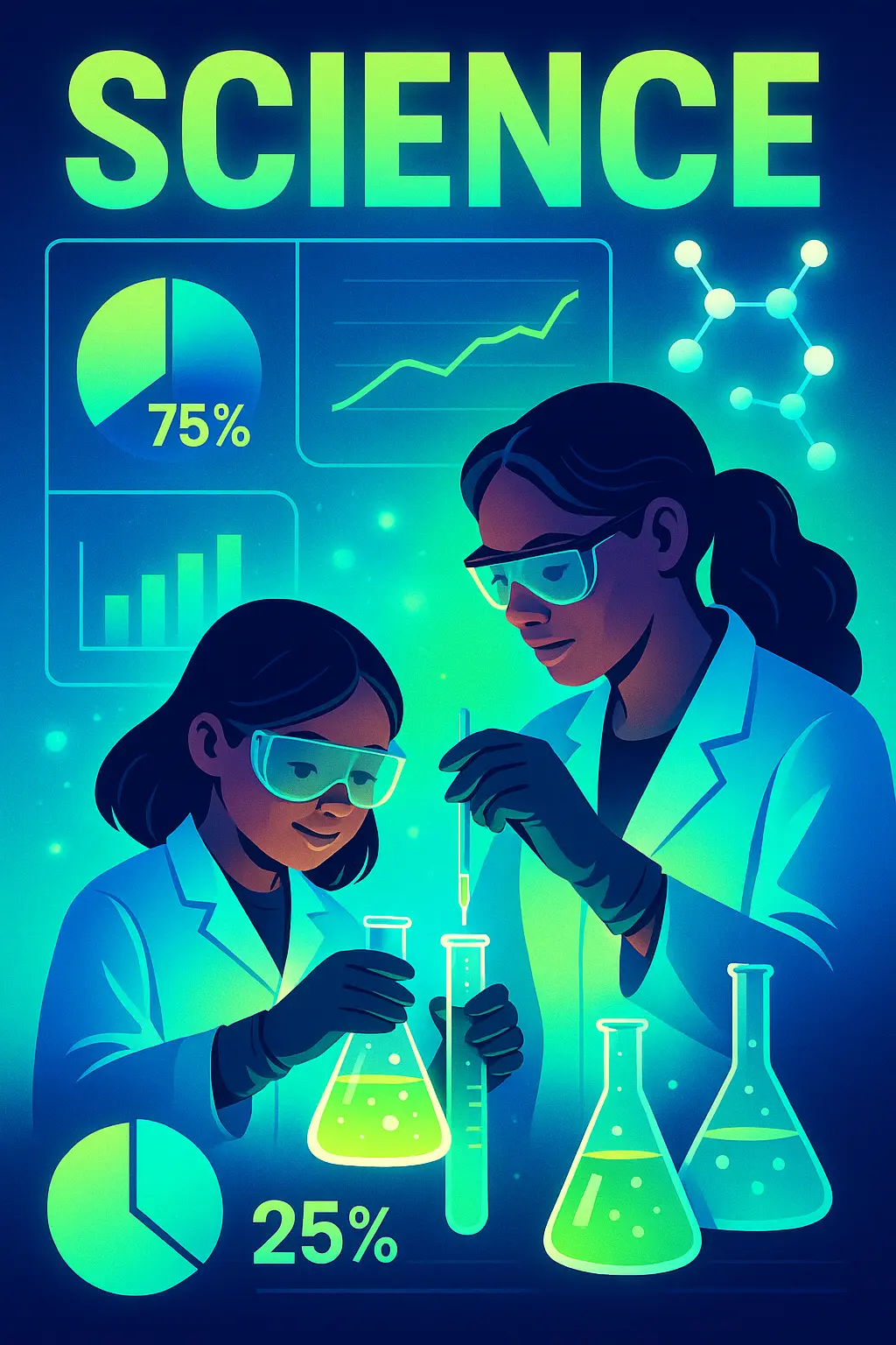 Science Poster template showcasing women and girls in a lab setting