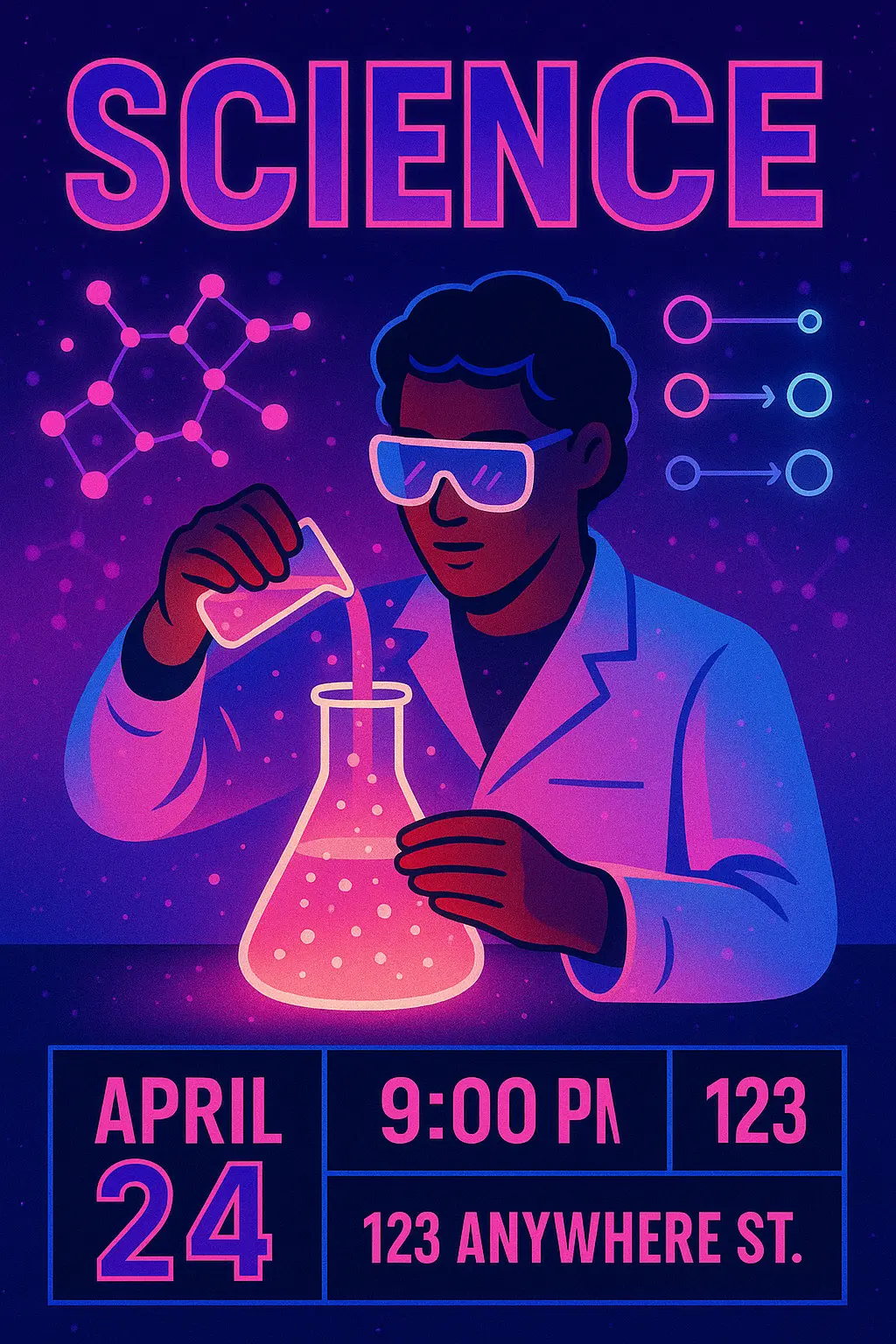Science Poster template with laboratory experiment and event details