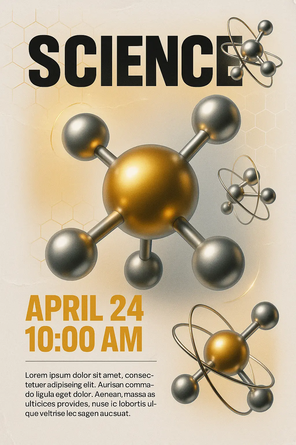 3D Science Poster template with molecule graphics and bold text