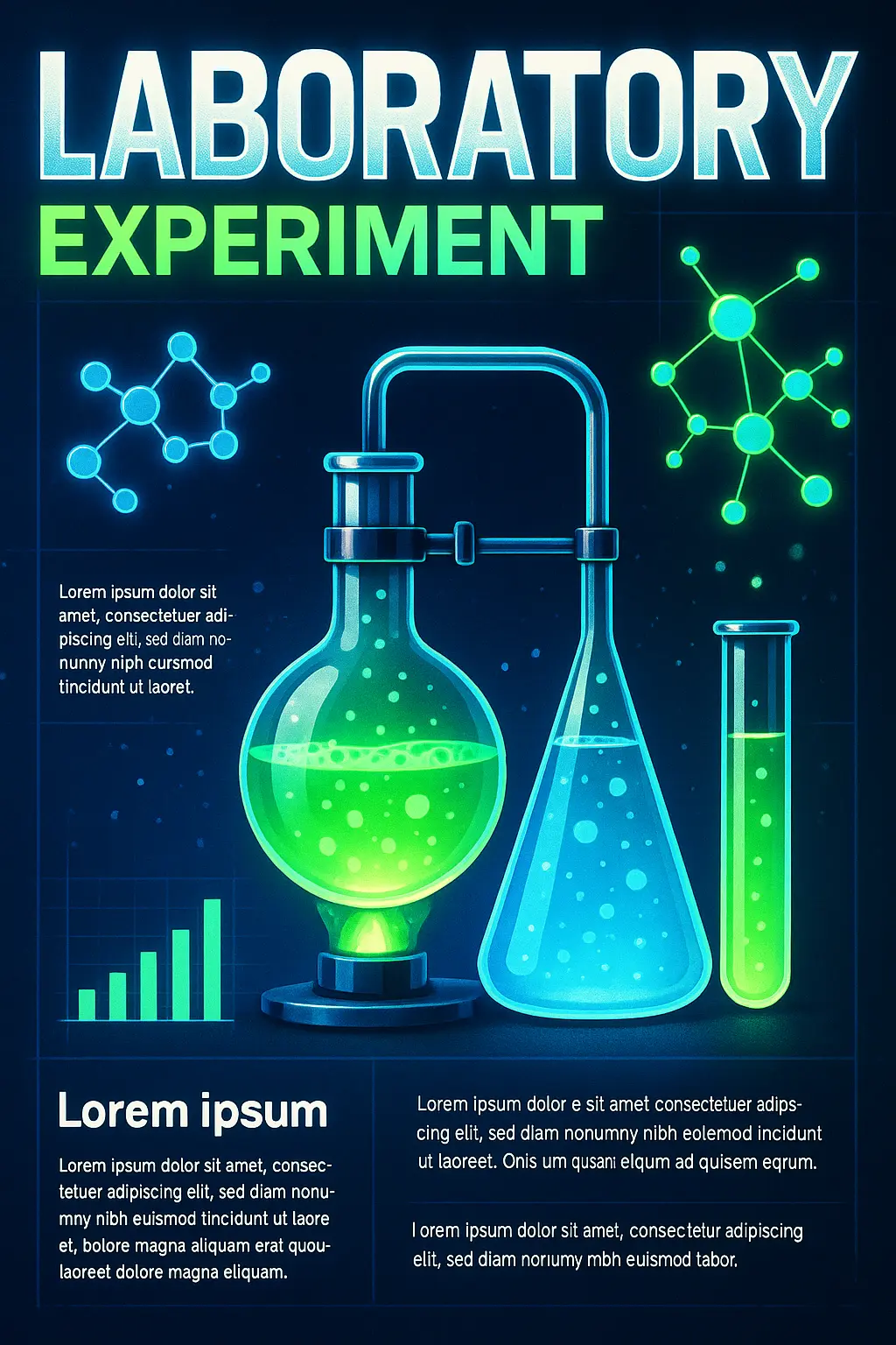 Science Poster template showcasing a laboratory experiment with chemical glassware