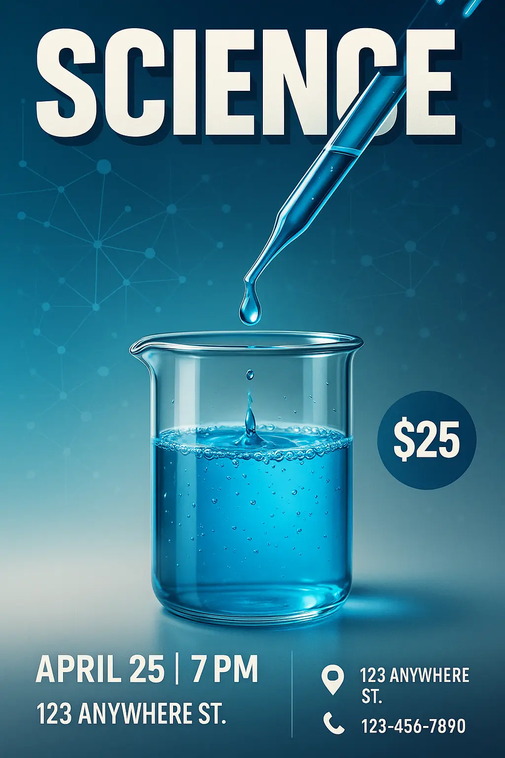 Science Poster template with pipette and blue liquid