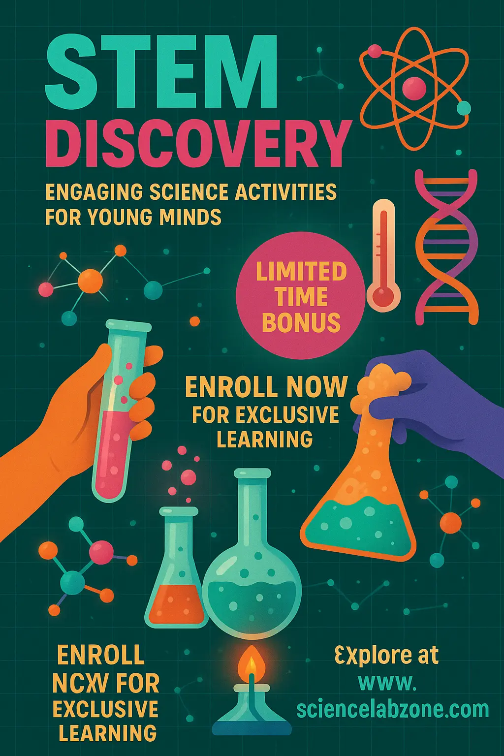 Colorful Science Poster template with chemistry and DNA icons