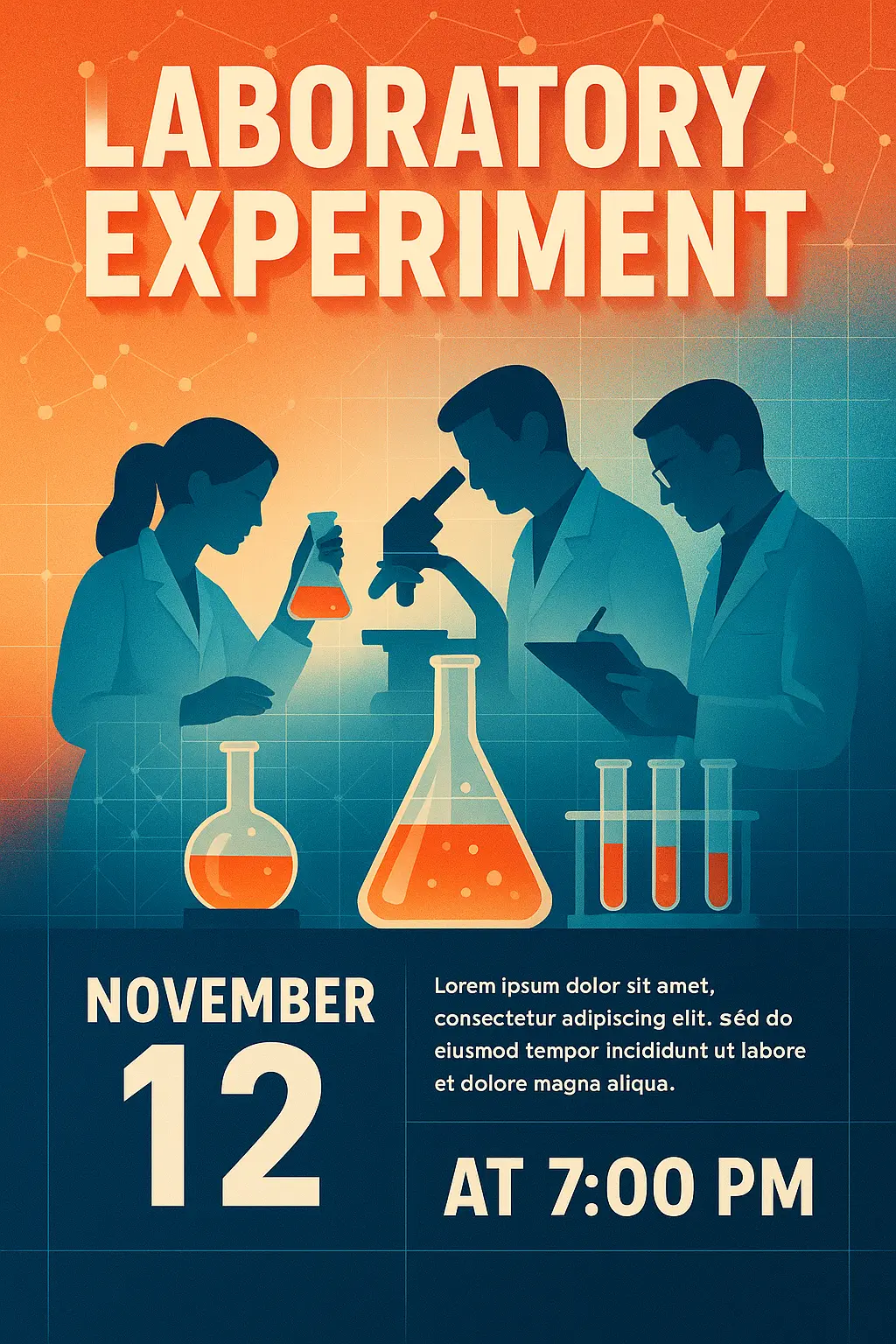 Science Poster template featuring laboratory experiment with molecular graphics