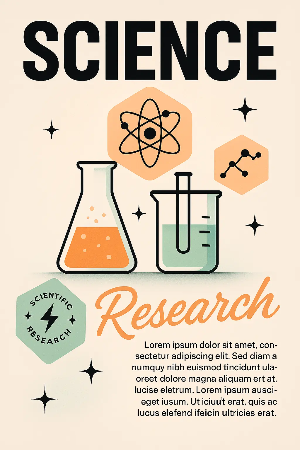 Modern minimalist Science Poster template with lab-themed graphics