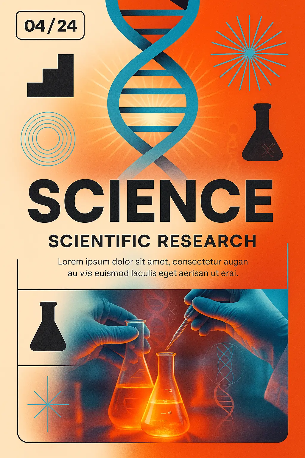 Vibrant Science Poster template with DNA and lab visuals