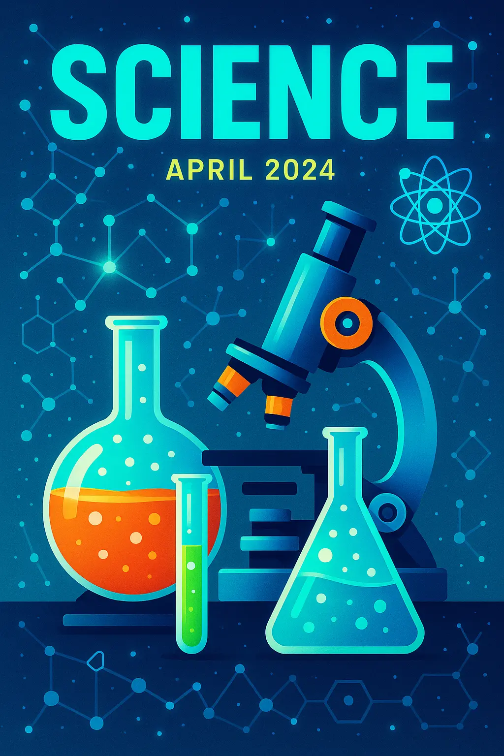Science Poster template with laboratory equipment and vibrant colors