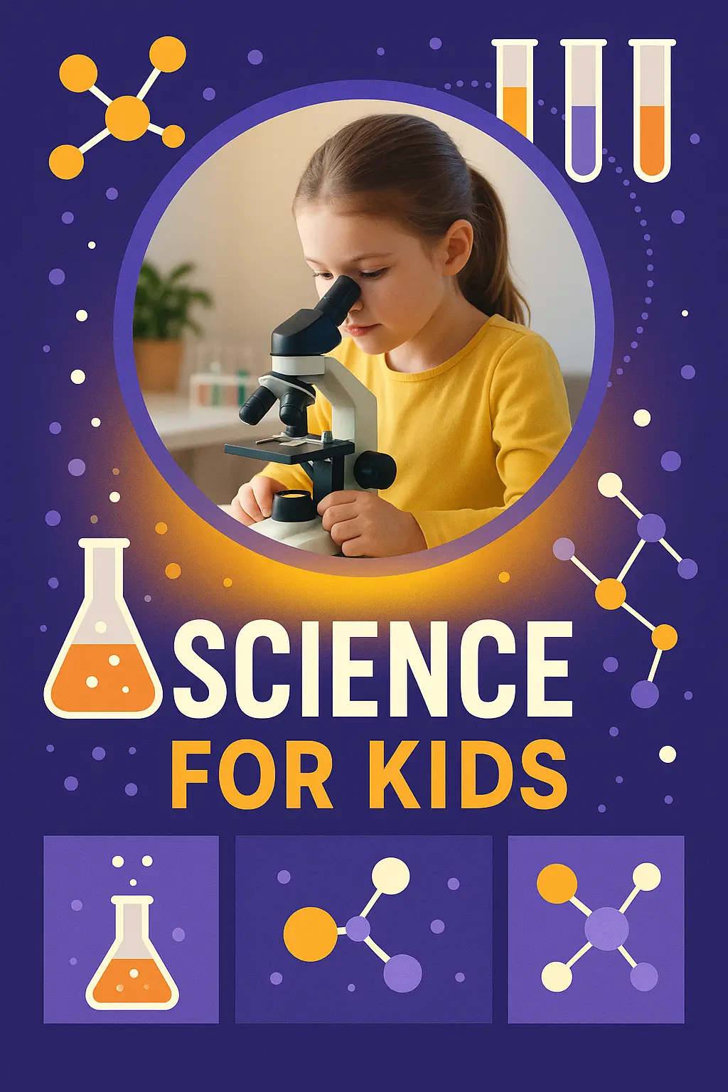 Playful Science Poster template with girl using microscope