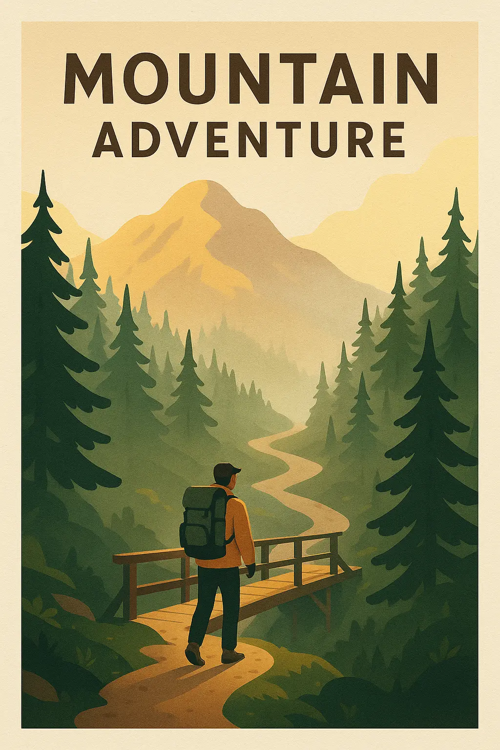 Travel Poster template featuring mountain trail with hiker