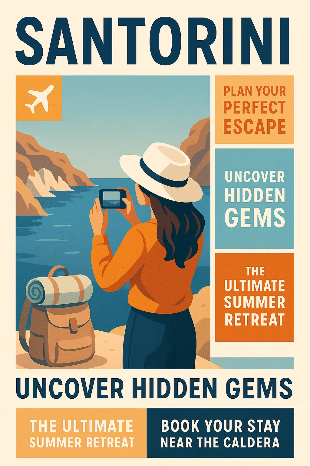 Modern Travel Poster template featuring Santorini with bold layout