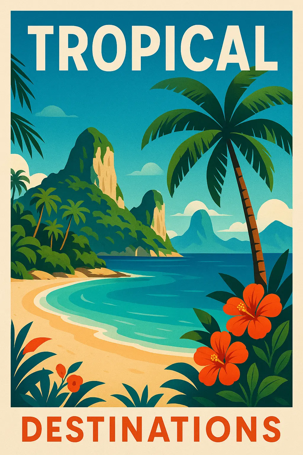 Tropical Travel Poster template with beach and landmark images