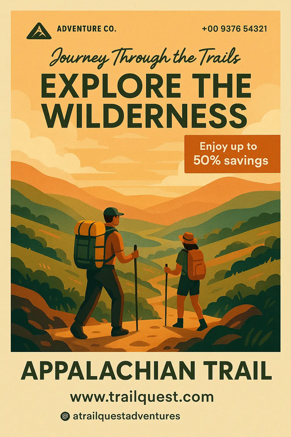 Travel Poster template featuring Appalachian Trail hiking adventure