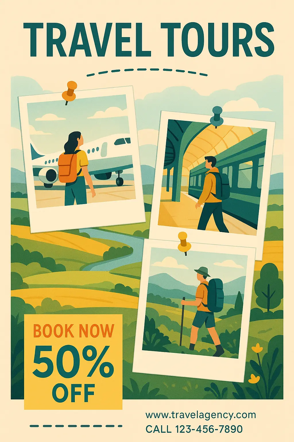 Travel Poster template showcasing countryside adventure and wanderlust.