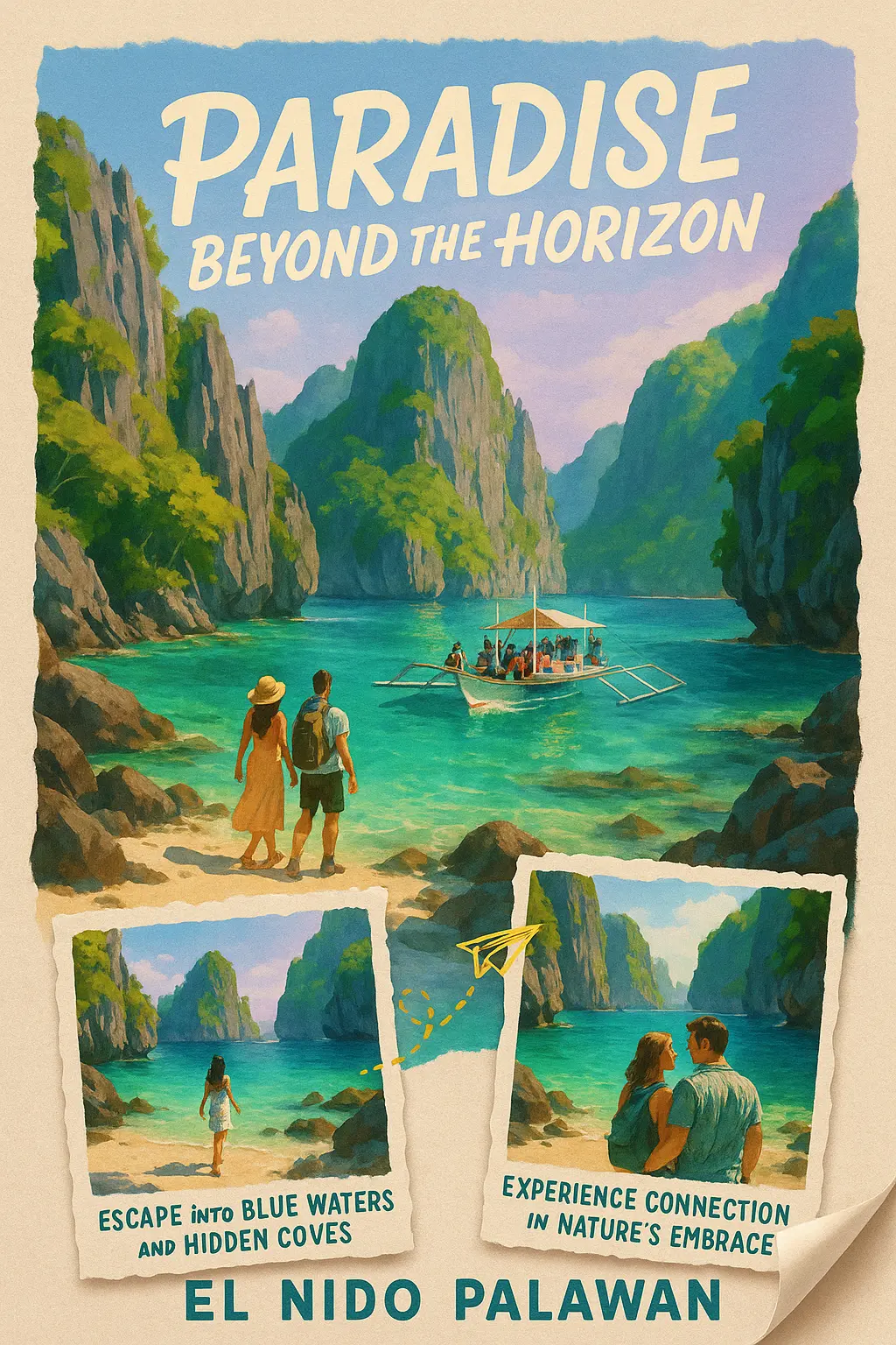 Tropical Travel Poster template of Palawan cliffs and beaches