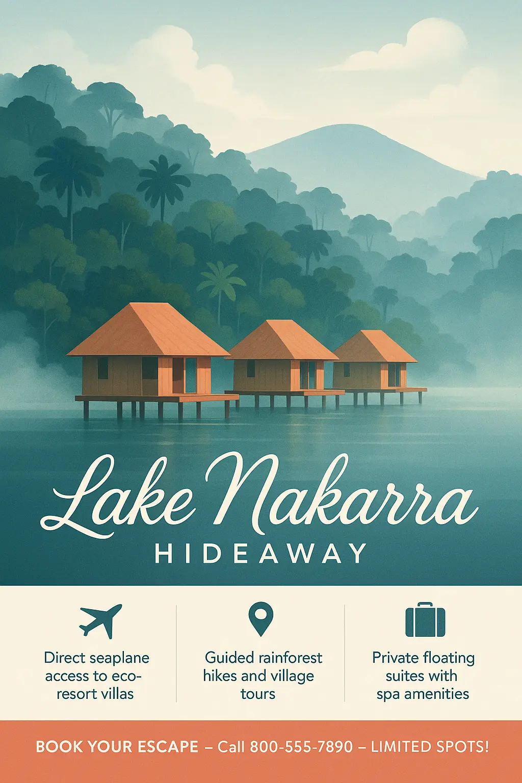 Minimalist Travel Poster template of tropical lake resort