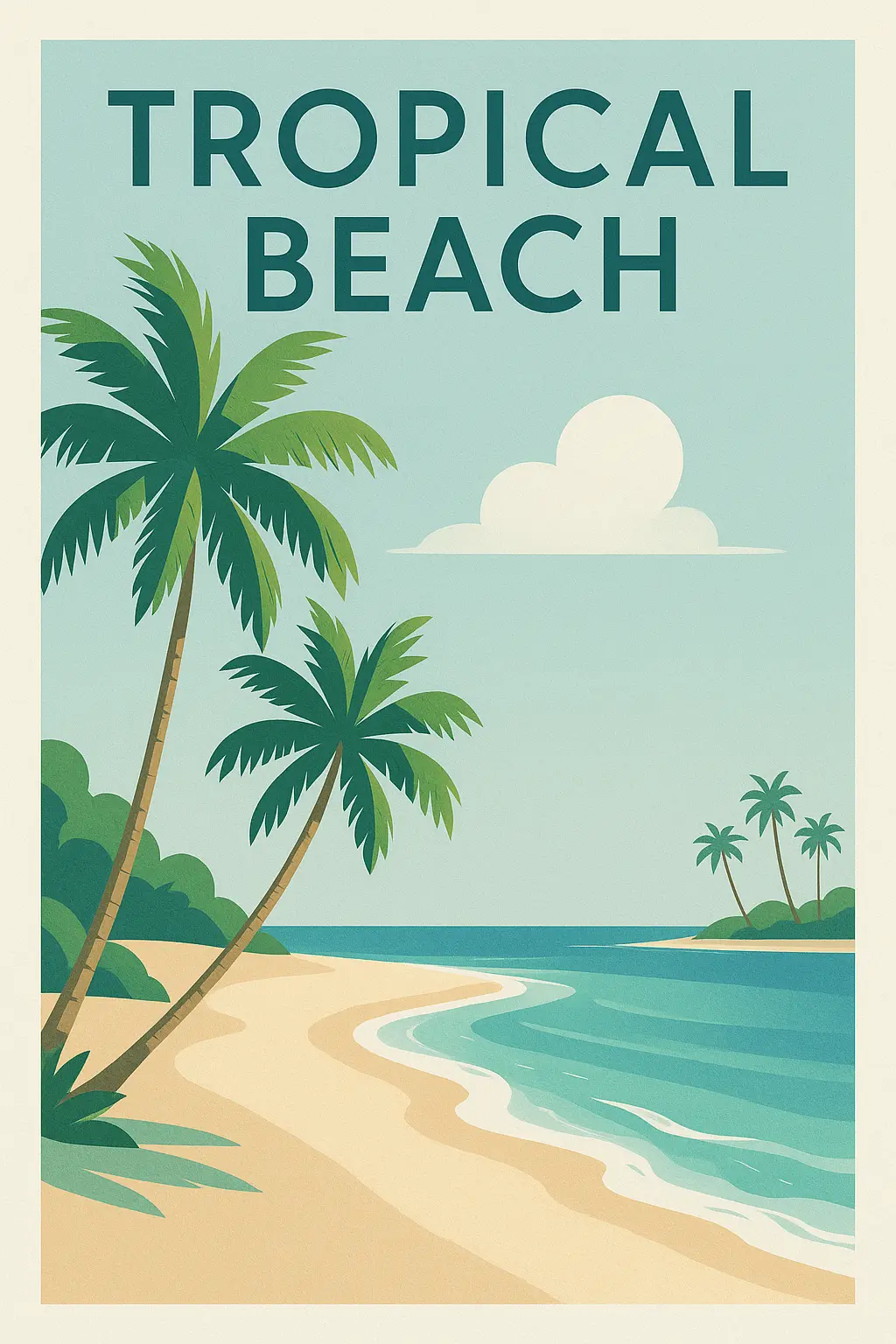 Travel Poster template showcasing tropical beach with palm trees and ocean