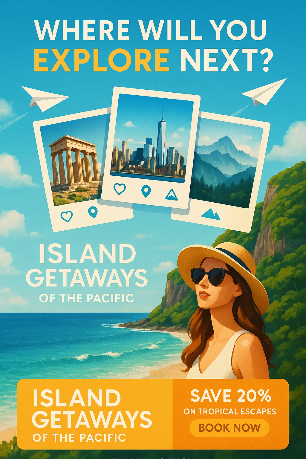 Modern Travel Poster template with bold colors and coastal theme